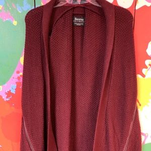 Faux Leather Sleeve Oversized Cardigan